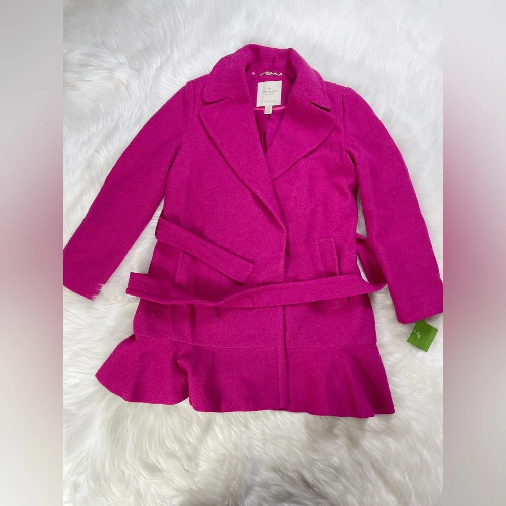 NWT kate spade new yorktransitional boiled flounce-hem wool coat